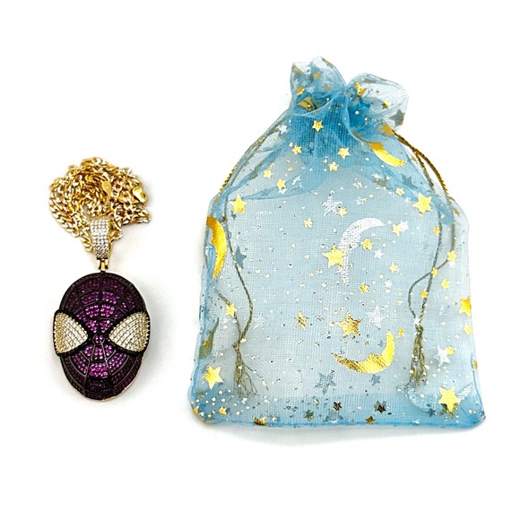 18K Gold Plated over 925 Sterling Silver Round Cut 3D Spider-Man Necklace - Picture 8 of 9